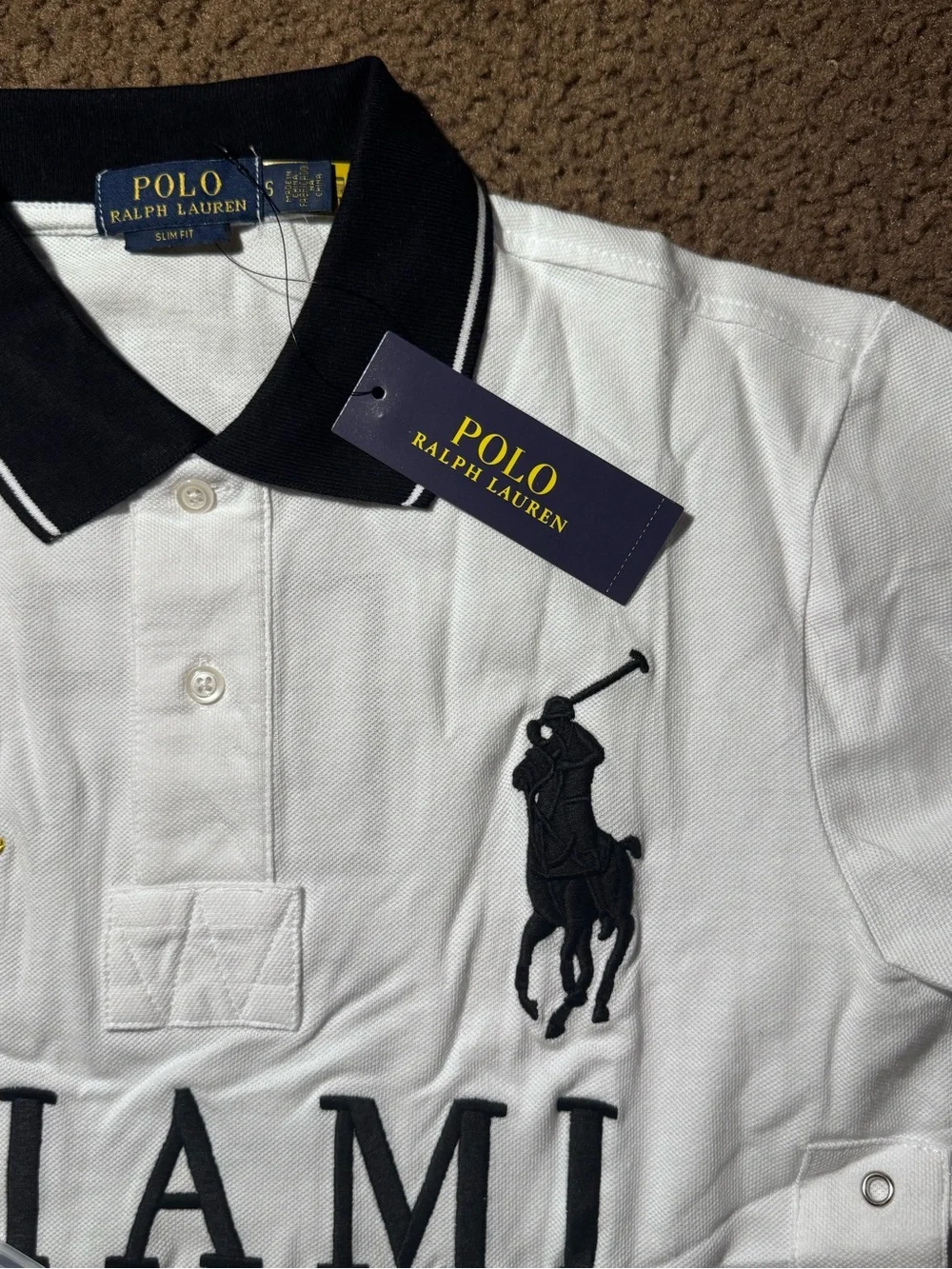 Ralph Lauren White Polo Shirt with Black Accents - MIAMI Crest